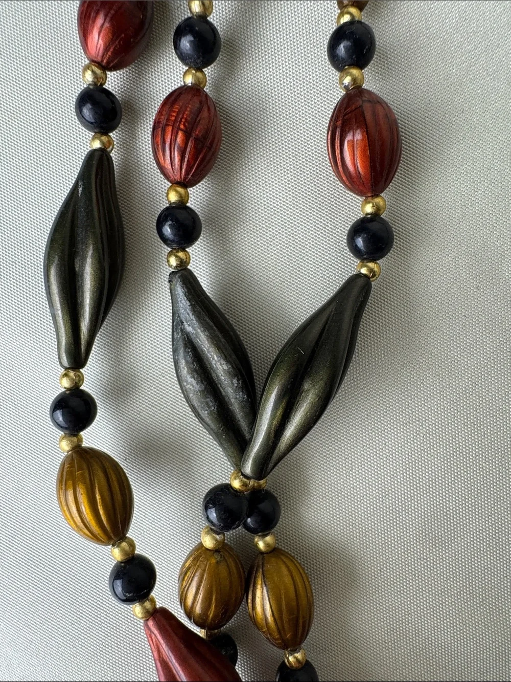 Multi-Strand Metallic Bead Necklace in Red, Gold & Black - Picture 7 of 10